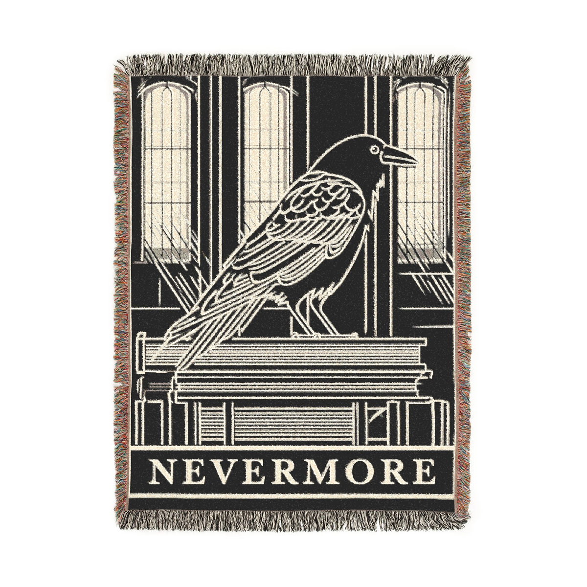 Nevermore Raven Woven Blanket | Gothic Poe Throw, Literary Decor