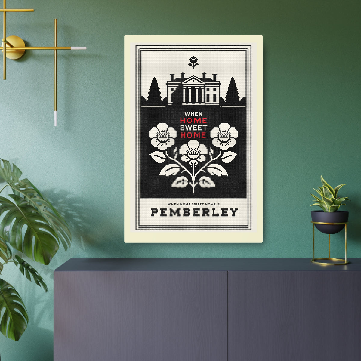 Pemberley Metal Art Sign — "When Home Sweet Home is Pemberley" Vintage Floral Manor Wall Plaque