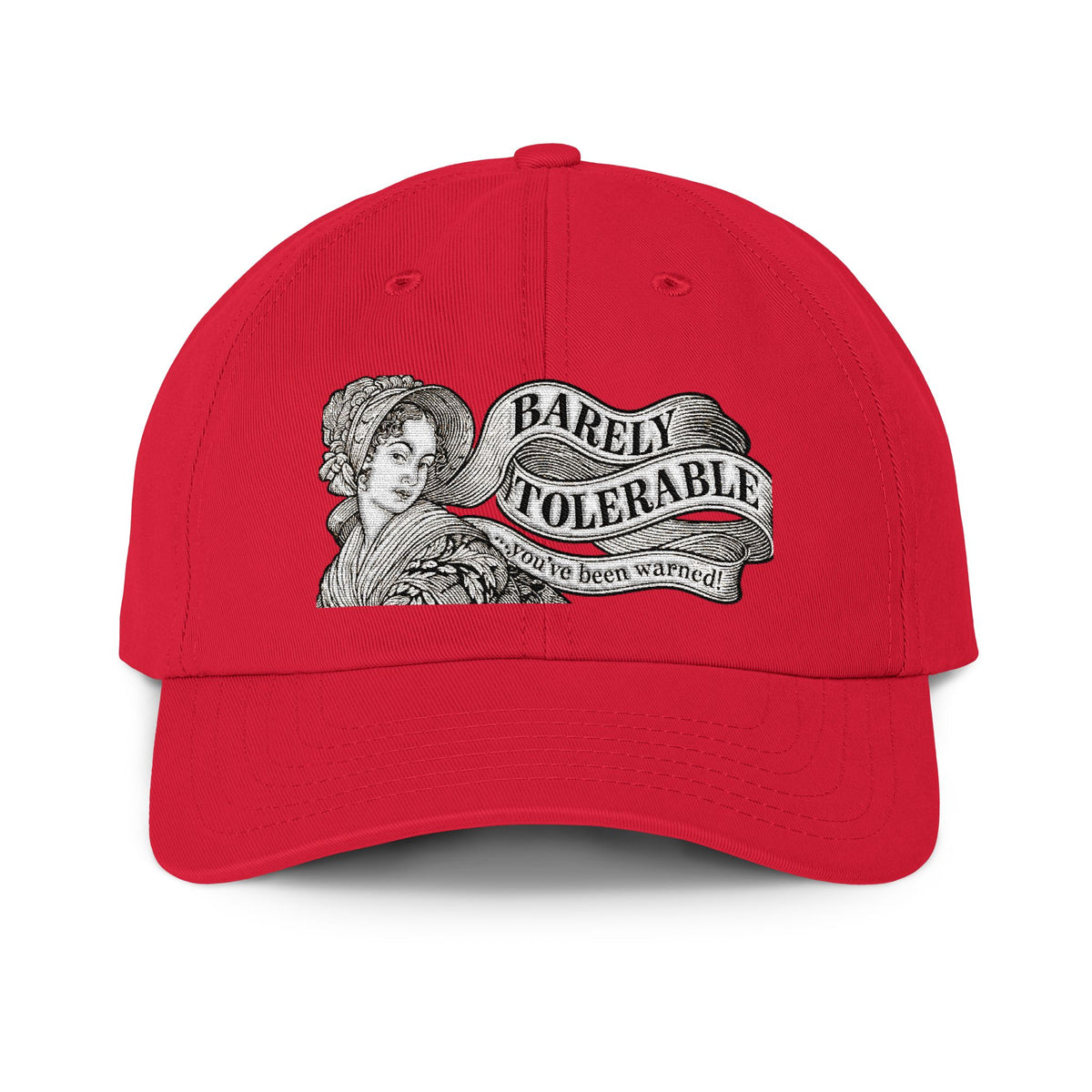 'Barely Tolerable' Declaration Walking Cap — Vintage Portrait Embroidered Cap