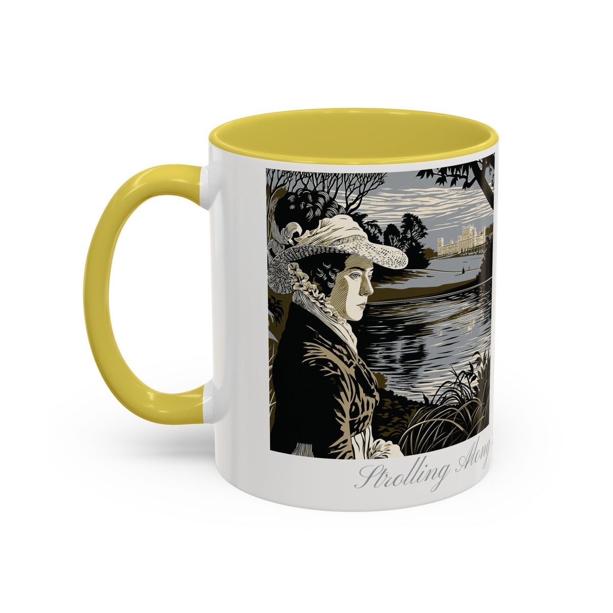 'Strolling Pemberley' Ceramic Coffee Cup — Vintage Regency Silhouette Mug