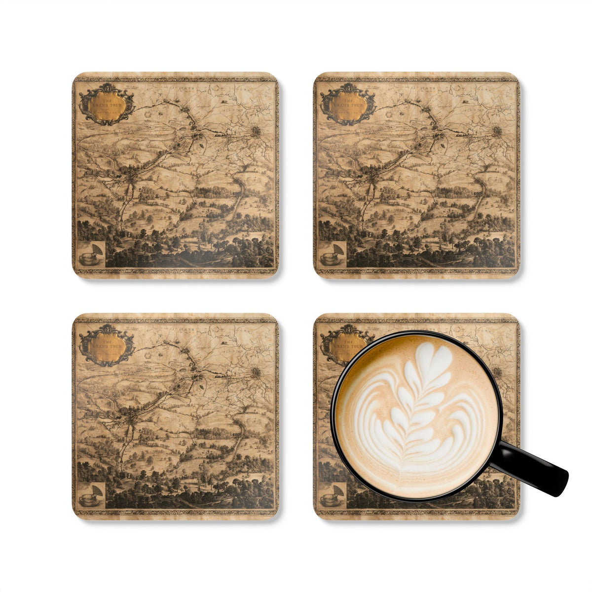 Copy of Jane Austen's Grand Tour of Bath - Vintage Map — Antique Atlas Drink Coasters (4-Pack)