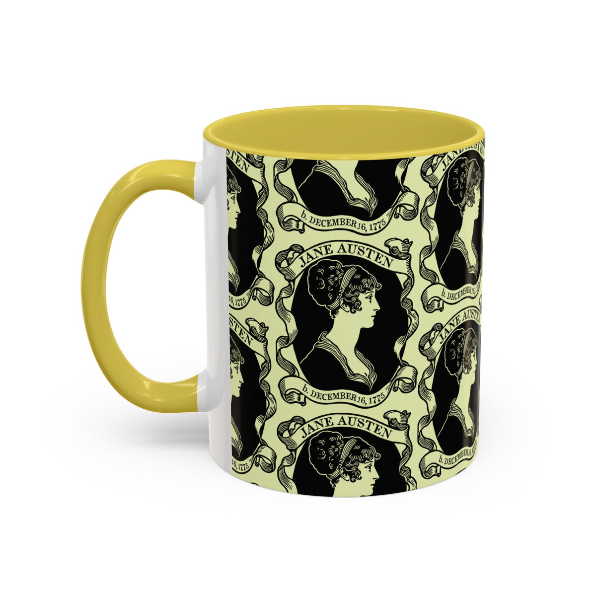 Jane Austen Cameo Pattern Coffee Mug — Literary Tea & Coffee Cup (11oz/15oz)