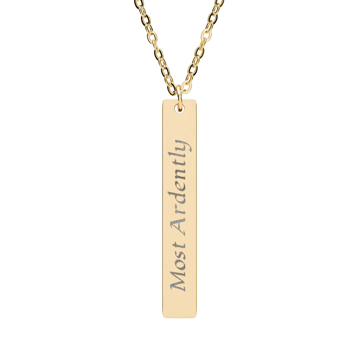 Most Ardently Necklace, Engraved Bar Necklace | Jane Austen Homage