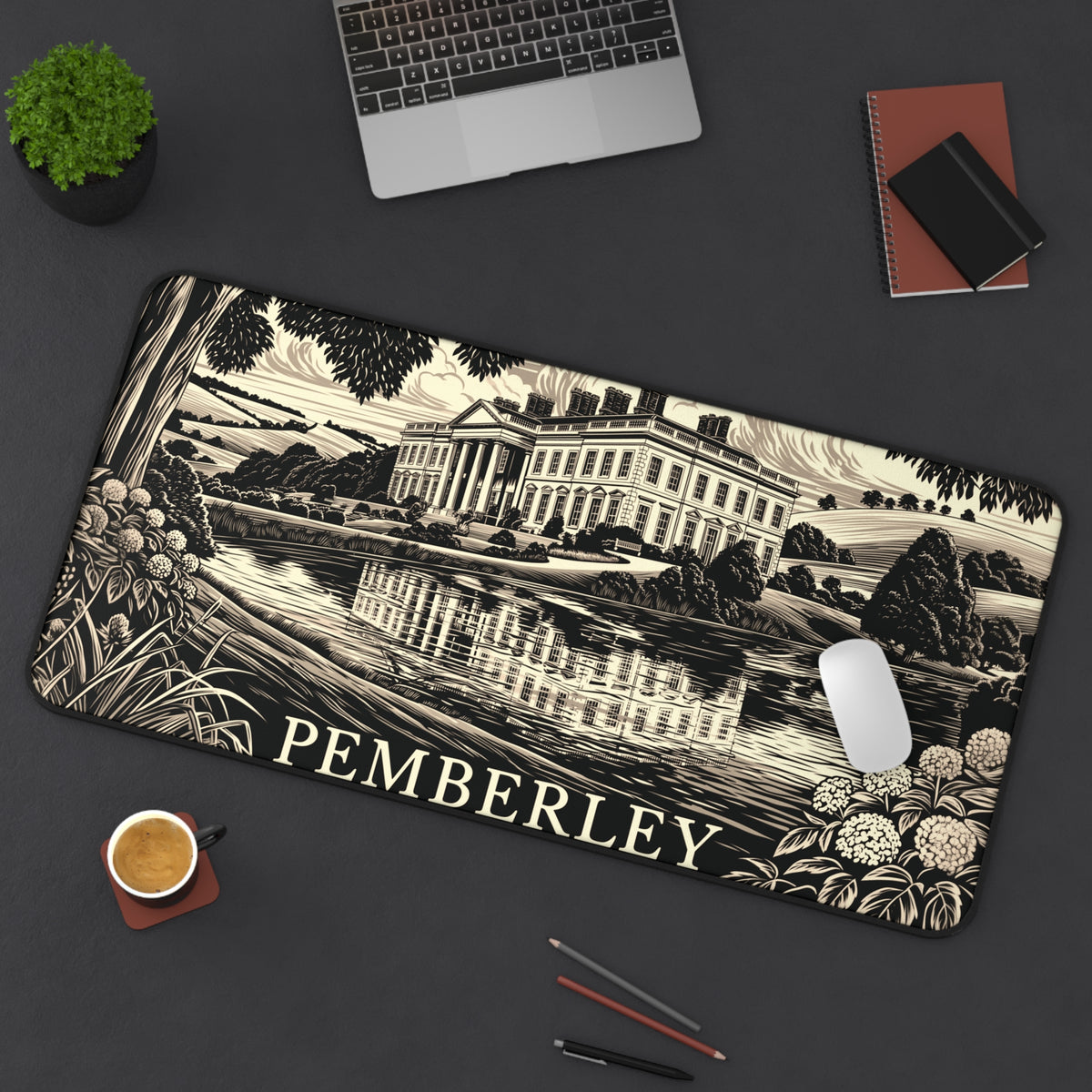 Pemberley Estate Illustration Desk Mat | Regency Manor Landscape