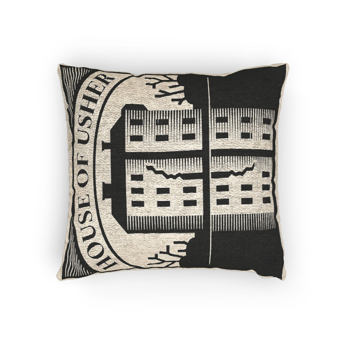 House of Usher Illustration Woven Pillow | Gothic Edgar Allan Poe Decor