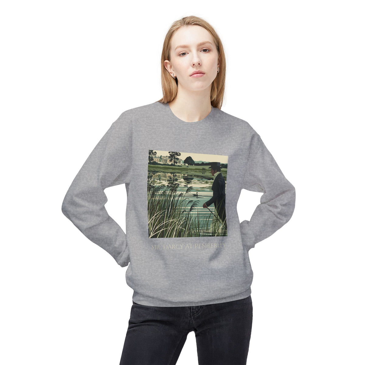 Mr. Darcy Crewneck Sweatshirt — "Mr. Darcy at Pemberley" Classic Jane Austen Sweatshirt