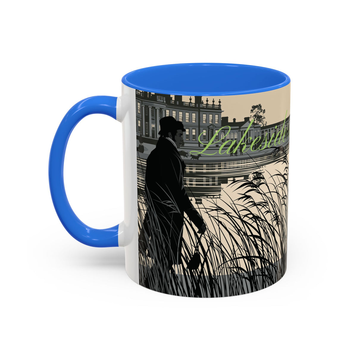 Strolling Lakeside with Mr. Darcy  —  Scenic Lakeside Vintage Gentleman Mug (11oz & 15oz)