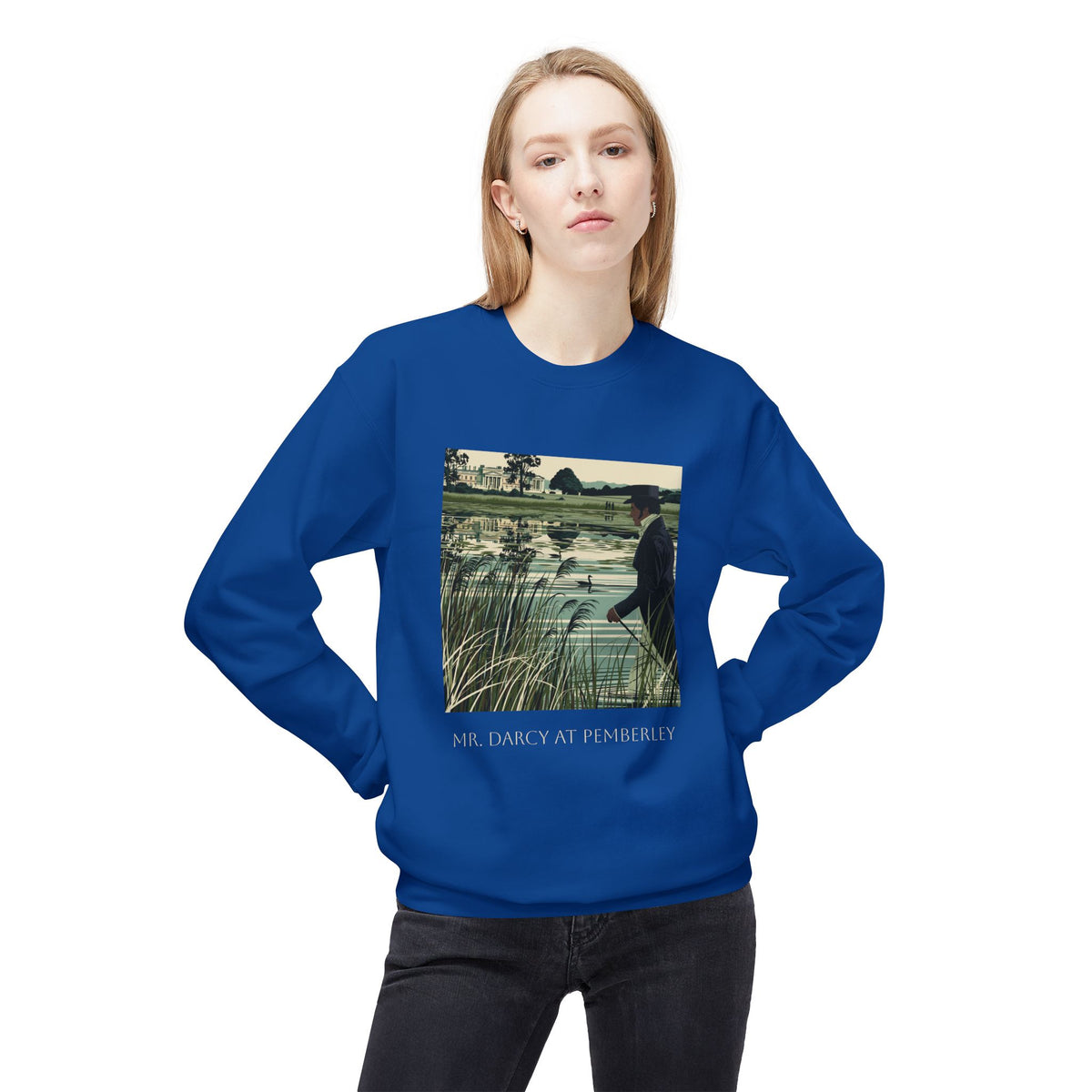 Mr. Darcy Crewneck Sweatshirt — "Mr. Darcy at Pemberley" Classic Jane Austen Sweatshirt