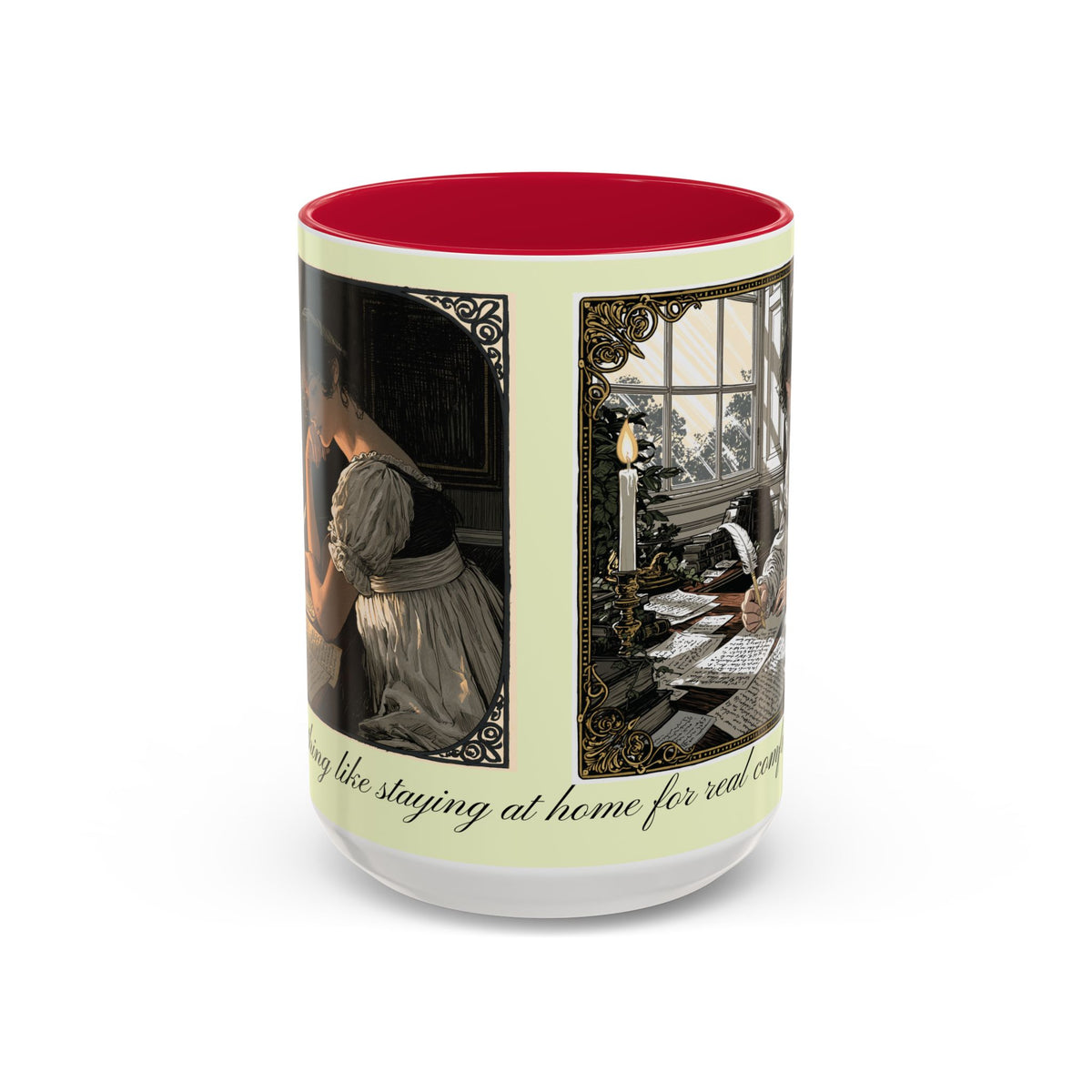 Regency Tea Quote Mug — 'Young Jane Austen Writing at Her Desk' Ceramic Coffee & Tea Cup (11oz/15oz)