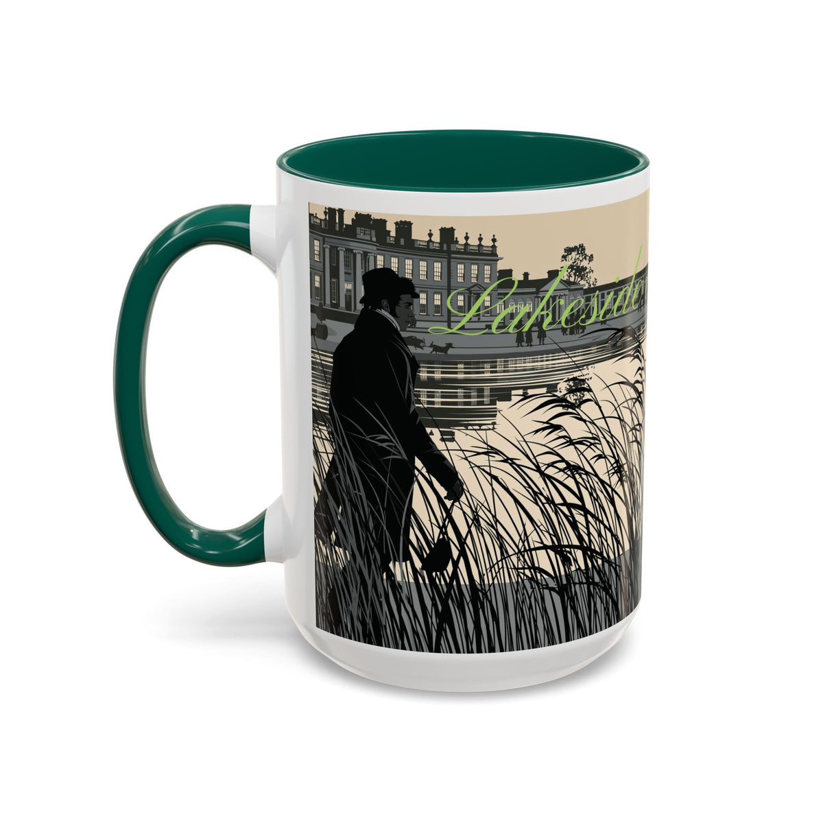 Strolling Lakeside with Mr. Darcy  —  Scenic Lakeside Vintage Gentleman Mug (11oz & 15oz)