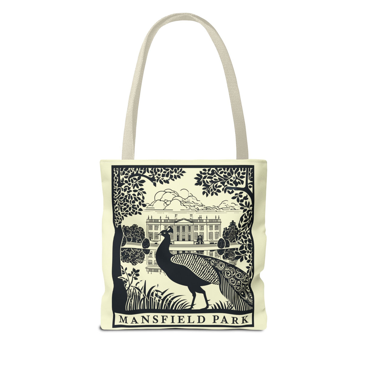 Mansfield Park Illustrated Tote — Vintage Estate Peacock Tote Bag