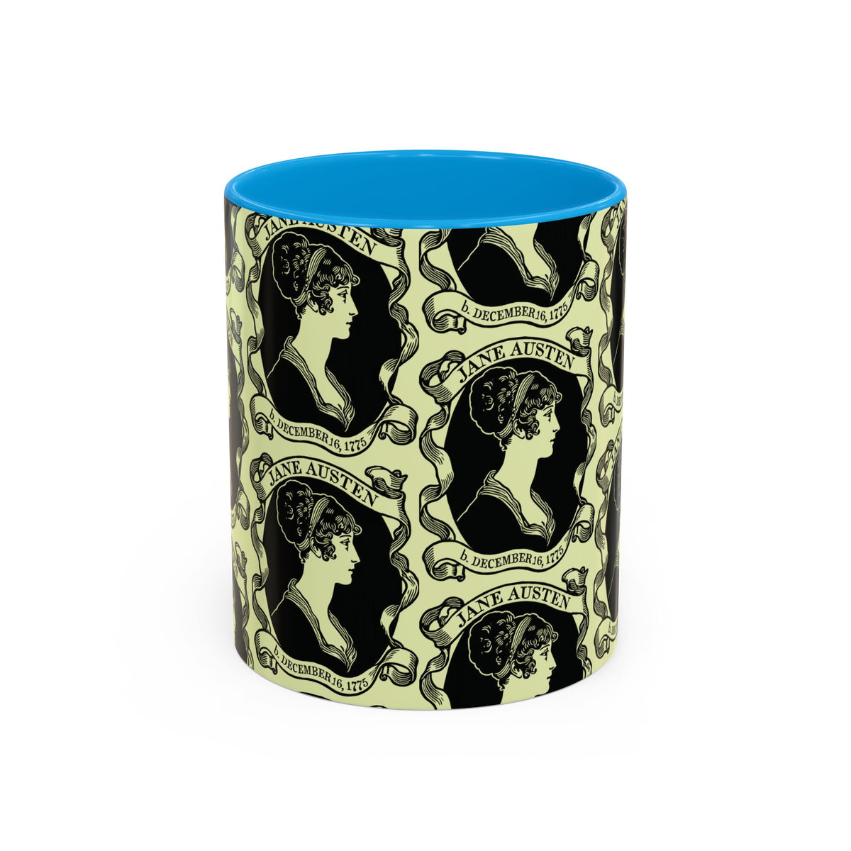 Jane Austen Cameo Pattern Coffee Mug — Literary Tea & Coffee Cup (11oz/15oz)