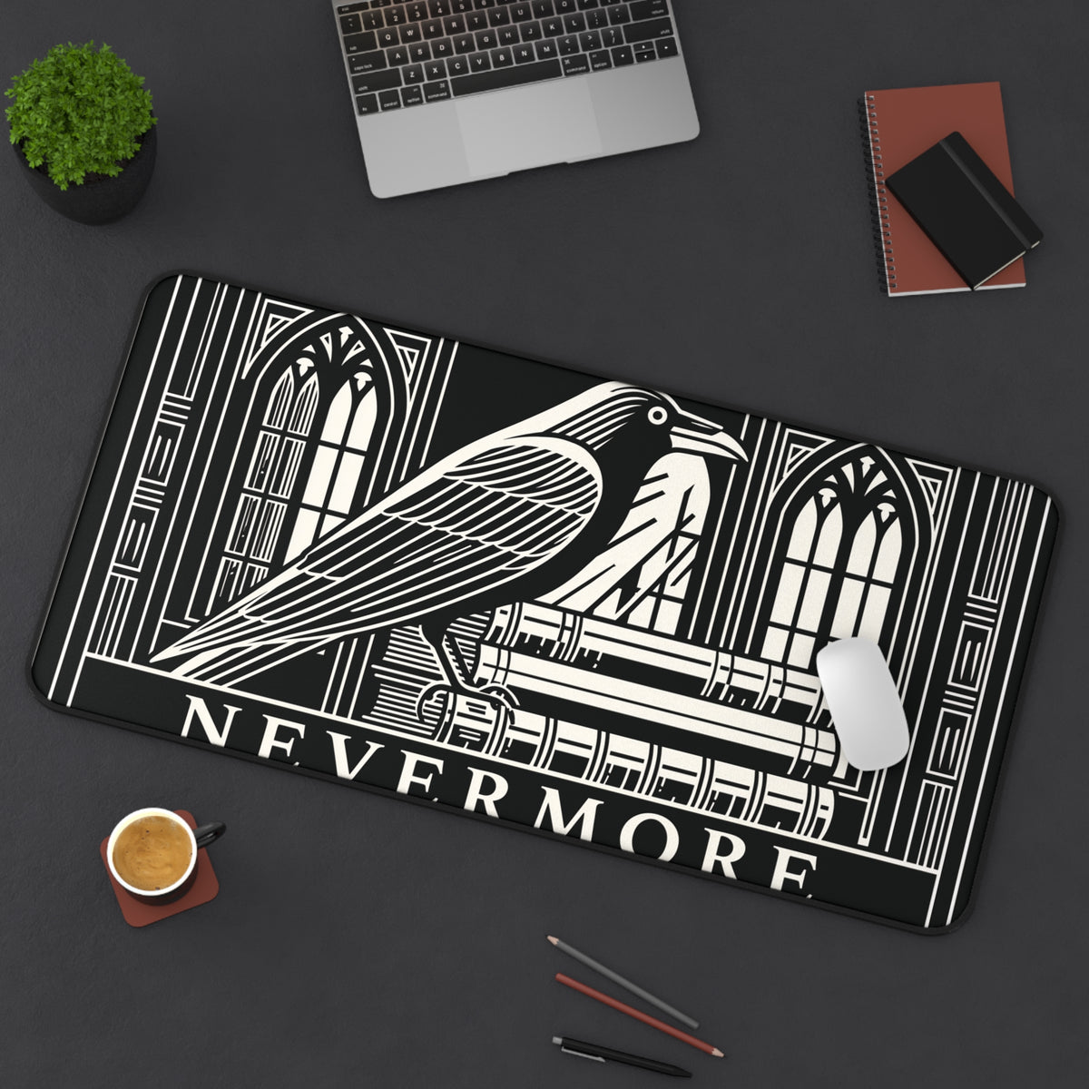 Nevermore Raven Illustration Desk Mat | Gothic Poe Library Design