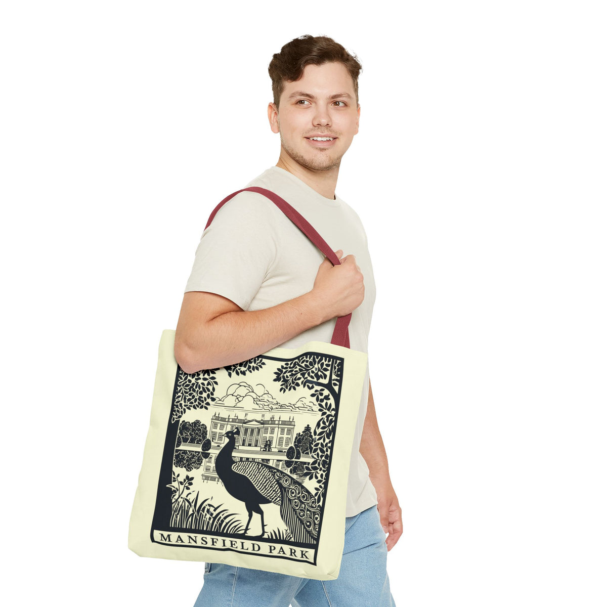 Mansfield Park Illustrated Tote — Vintage Estate Peacock Tote Bag