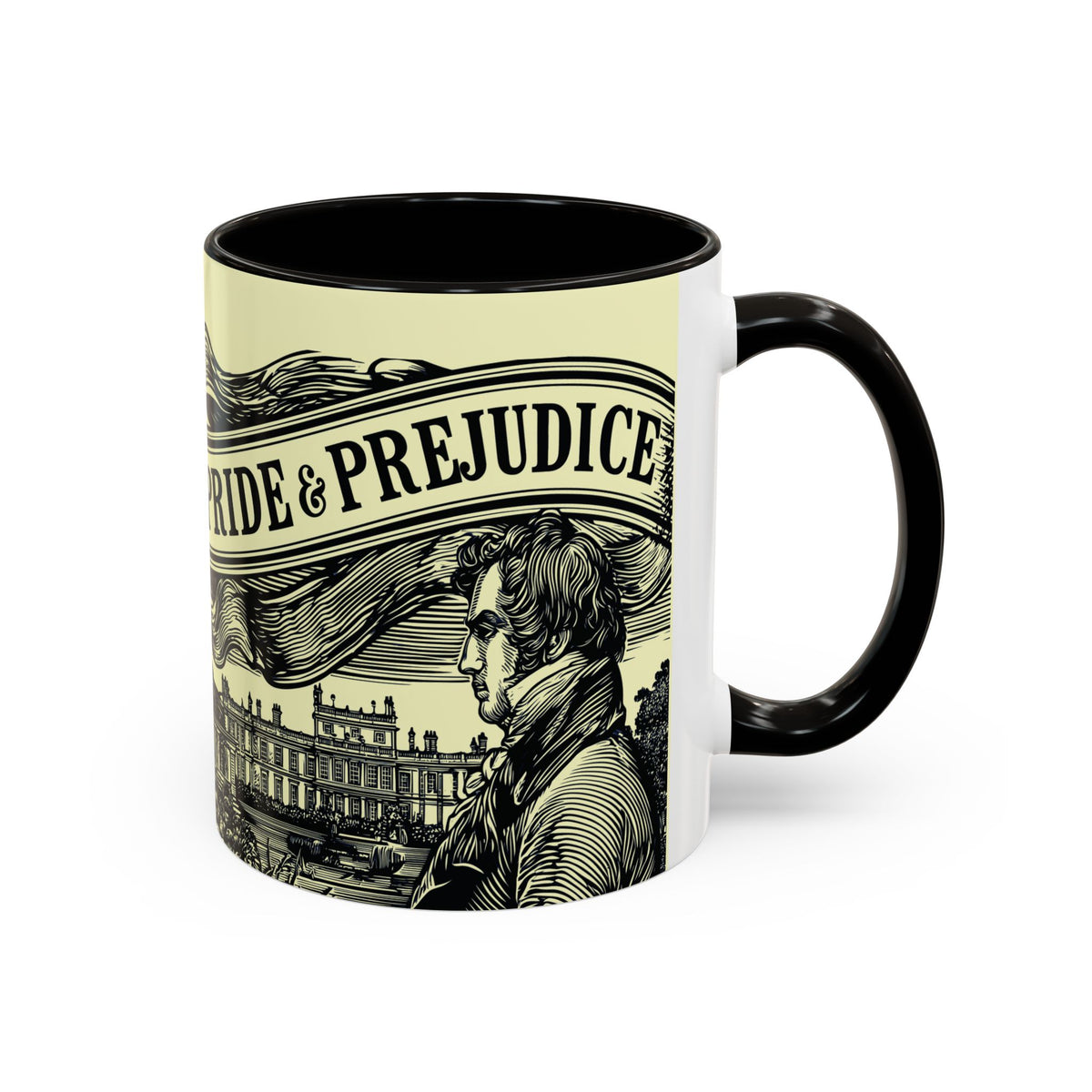 Pride & Prejudice Vintage Illustration Ceramic Mug — Mr. Darcy at Pemberley with Quote (11oz/15oz)