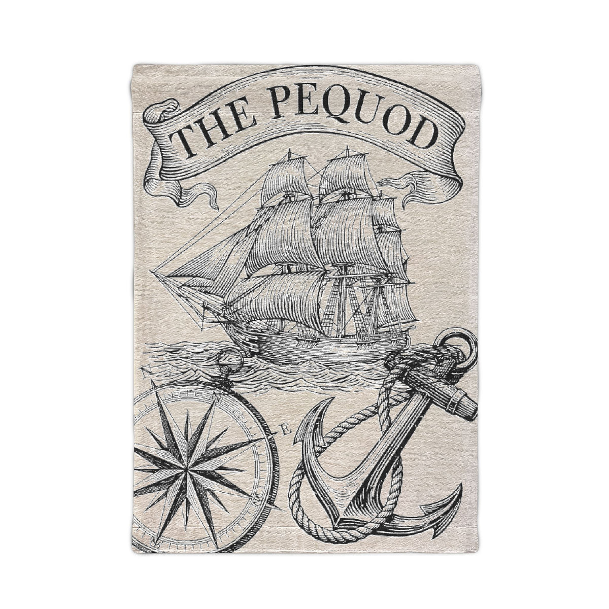 The Pequod Sailing Ship Woven Wall Tapestry —  Nautical Anchor & Compass Wall Art
