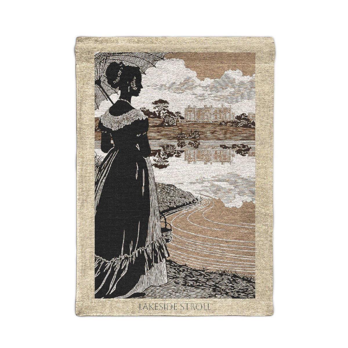 Strolling Pemberley Lakside Silhouette —  Woven Wall Tapestry