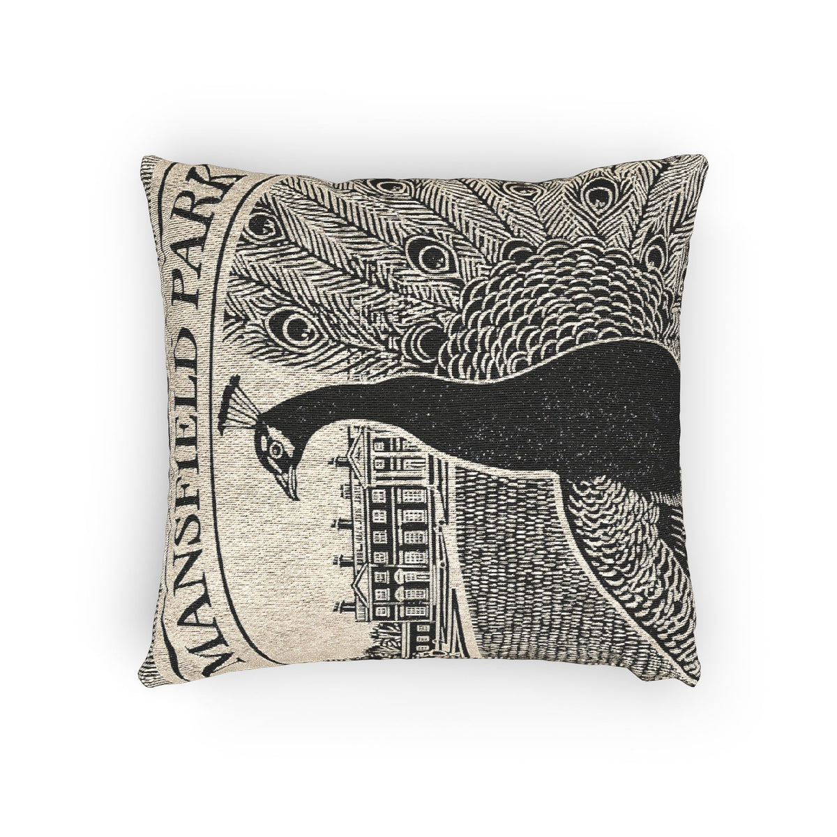 Mansfield Park - Peacock Illustration Woven Pillow | Manor House Tapestry