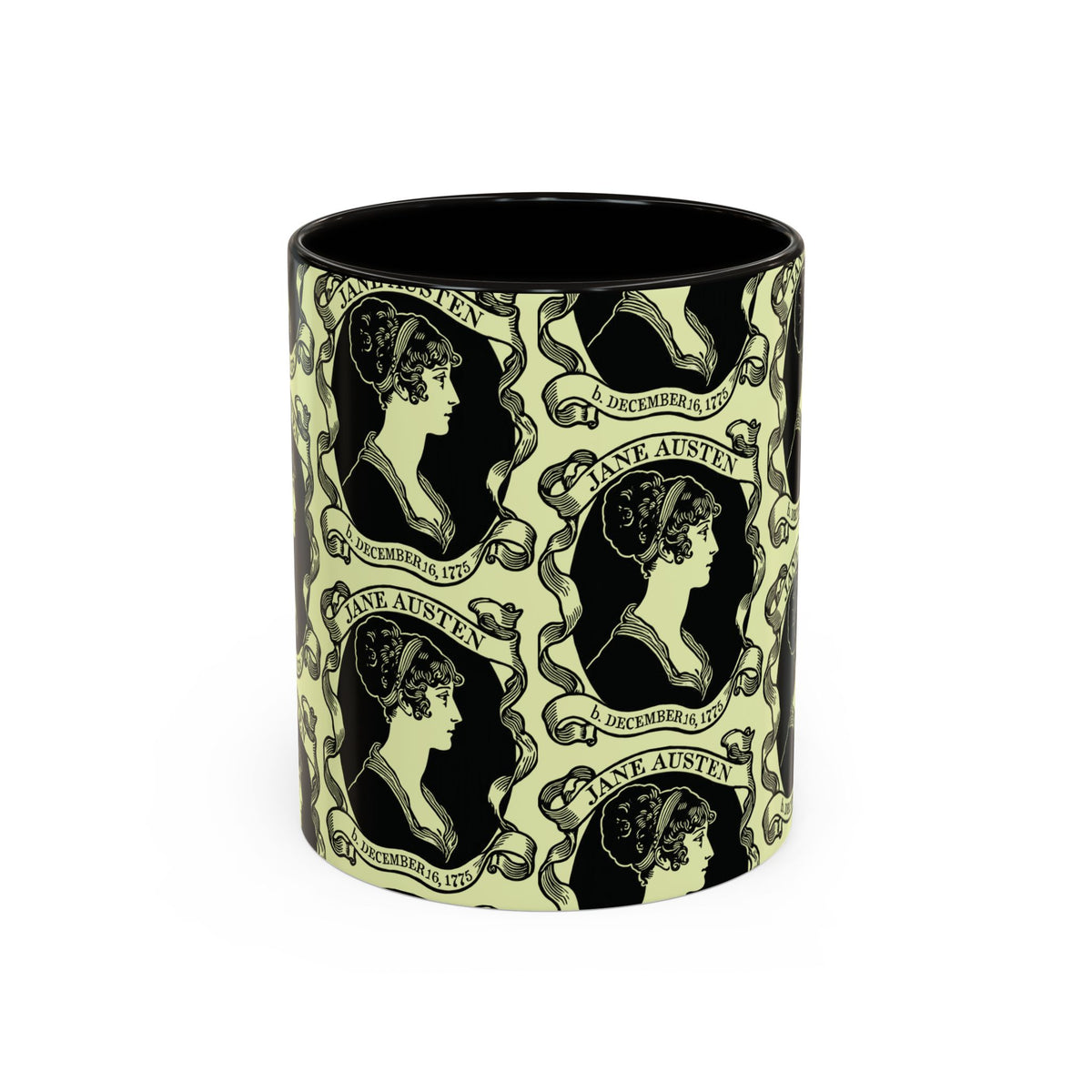 Jane Austen Cameo Pattern Coffee Mug — Literary Tea & Coffee Cup (11oz/15oz)