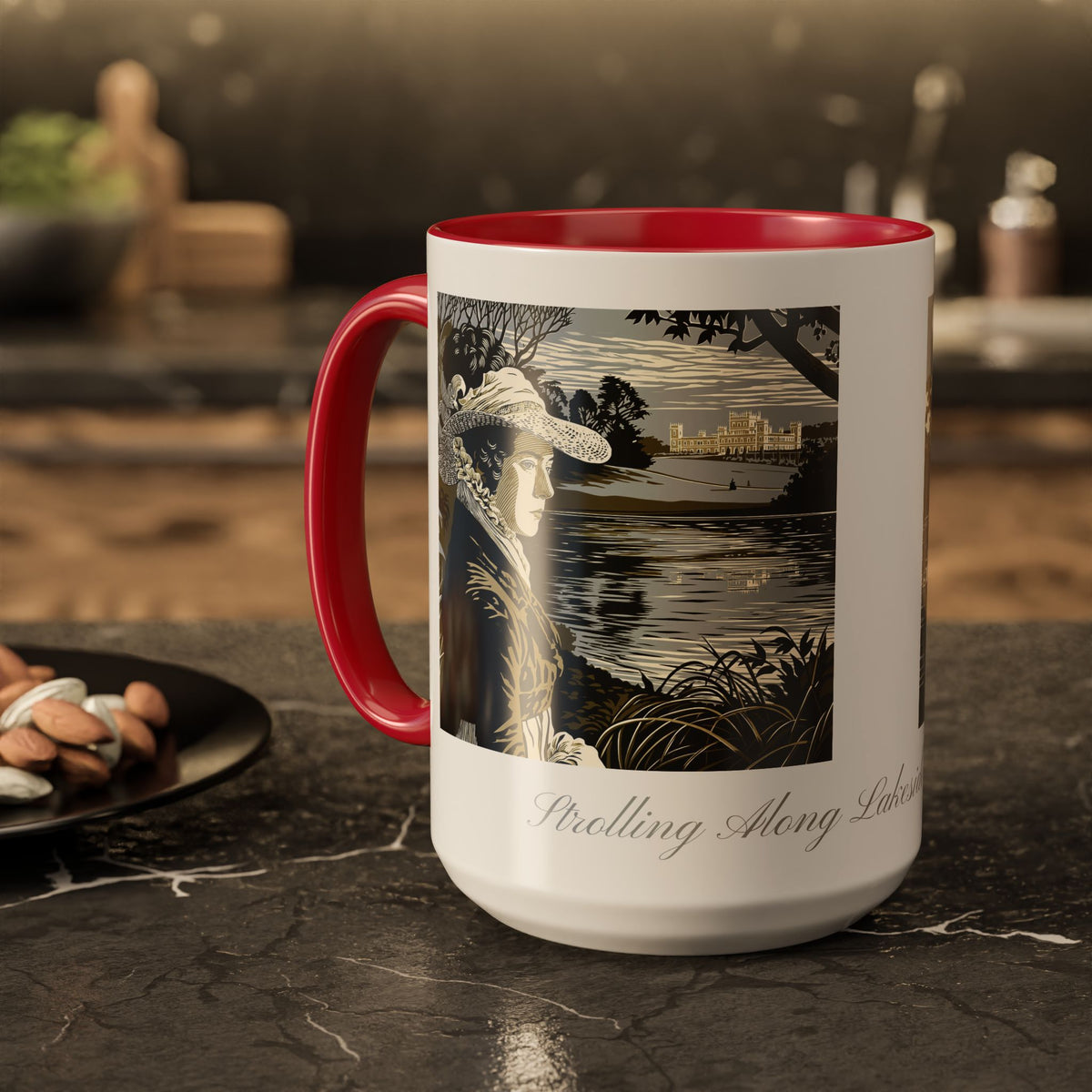 'Strolling Pemberley' Ceramic Coffee Cup — Vintage Regency Silhouette Mug