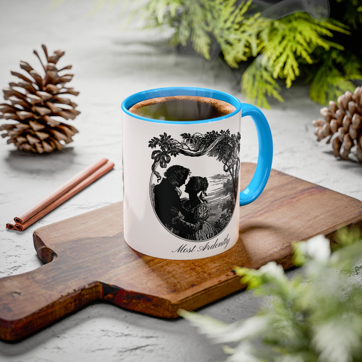Romantic Vintage Silhouette Mug — "Most Ardently" Tea Coffee Cup (11oz/15oz)