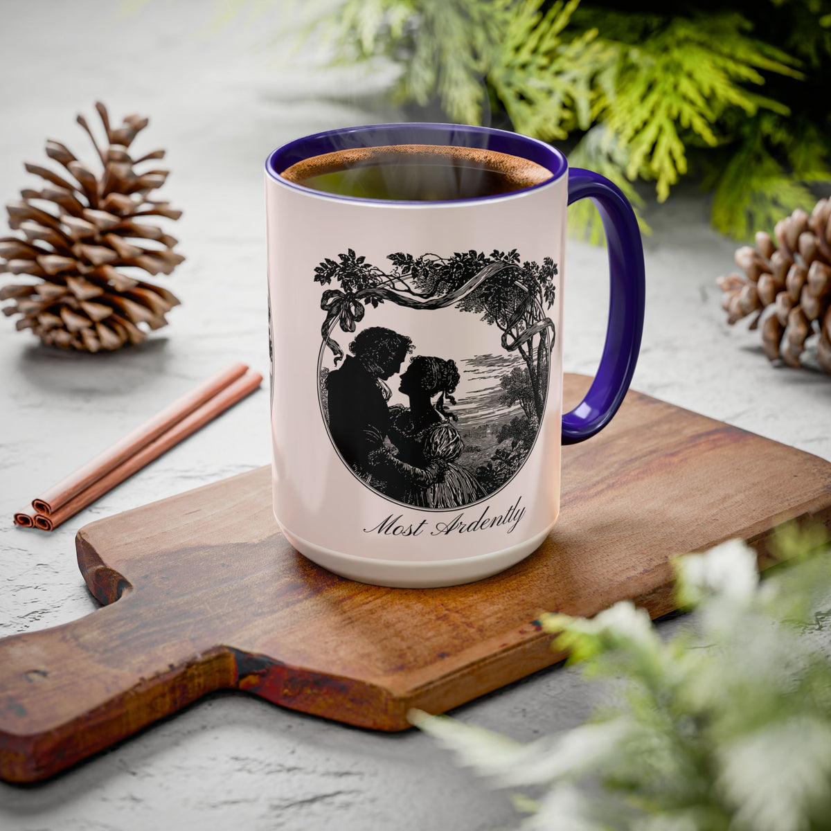 Romantic Vintage Silhouette Mug — "Most Ardently" Tea Coffee Cup (11oz/15oz)