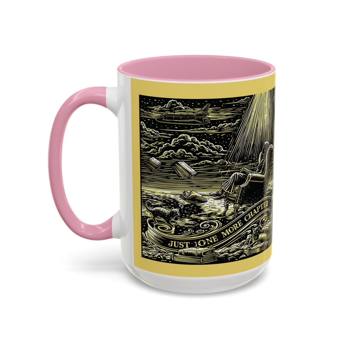 "Just One More Chapter" Under UFO Illustration Mug | Color Accent Coffee Cup
