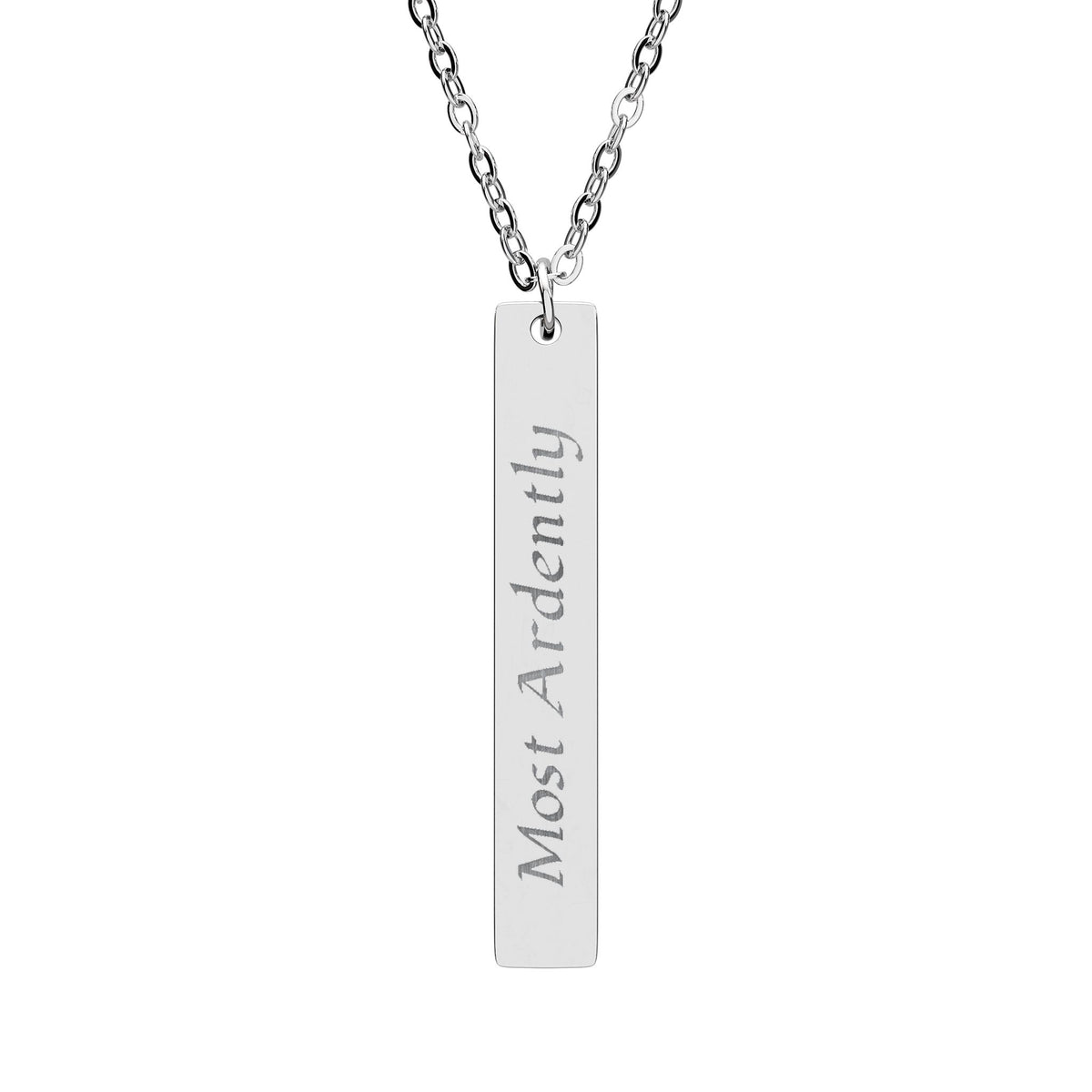 Most Ardently Necklace, Engraved Bar Necklace | Jane Austen Homage