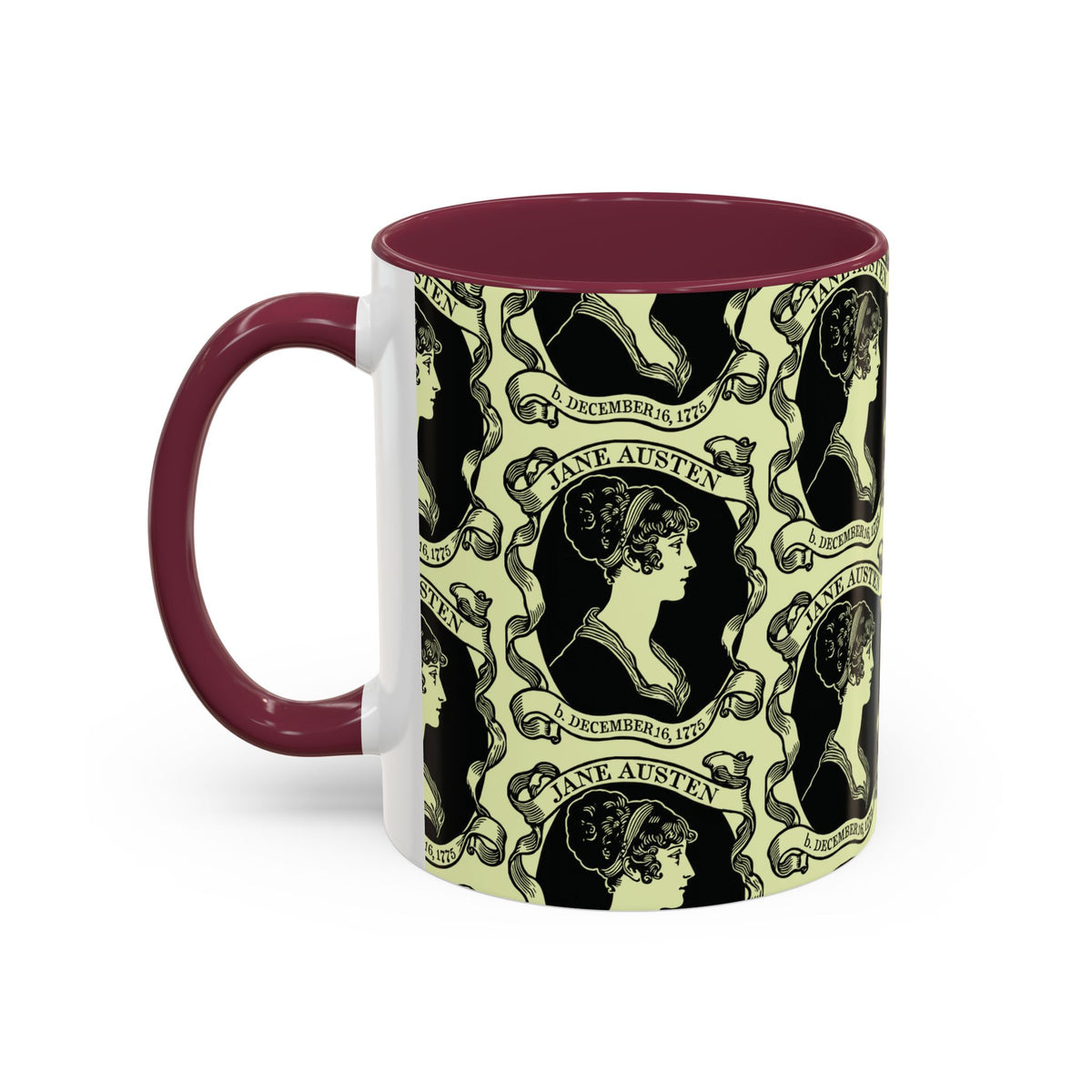 Jane Austen Cameo Pattern Coffee Mug — Literary Tea & Coffee Cup (11oz/15oz)