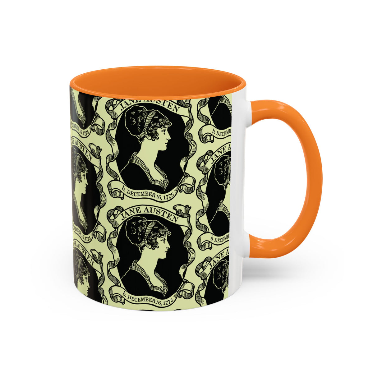 Jane Austen Cameo Pattern Coffee Mug — Literary Tea & Coffee Cup (11oz/15oz)