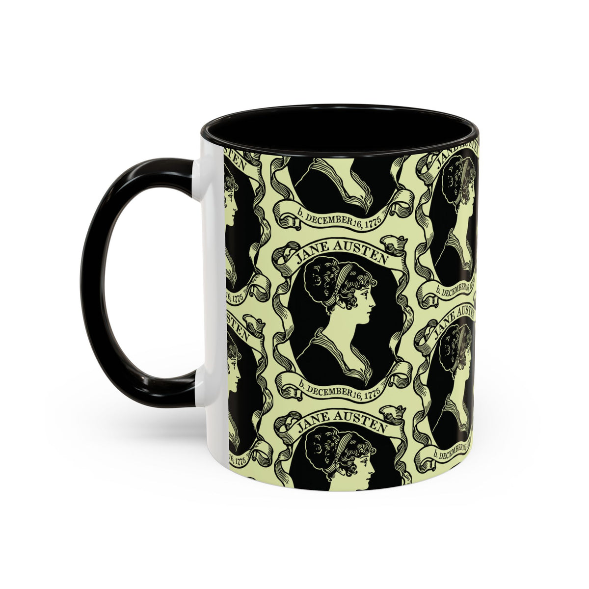 Jane Austen Cameo Pattern Coffee Mug — Literary Tea & Coffee Cup (11oz/15oz)