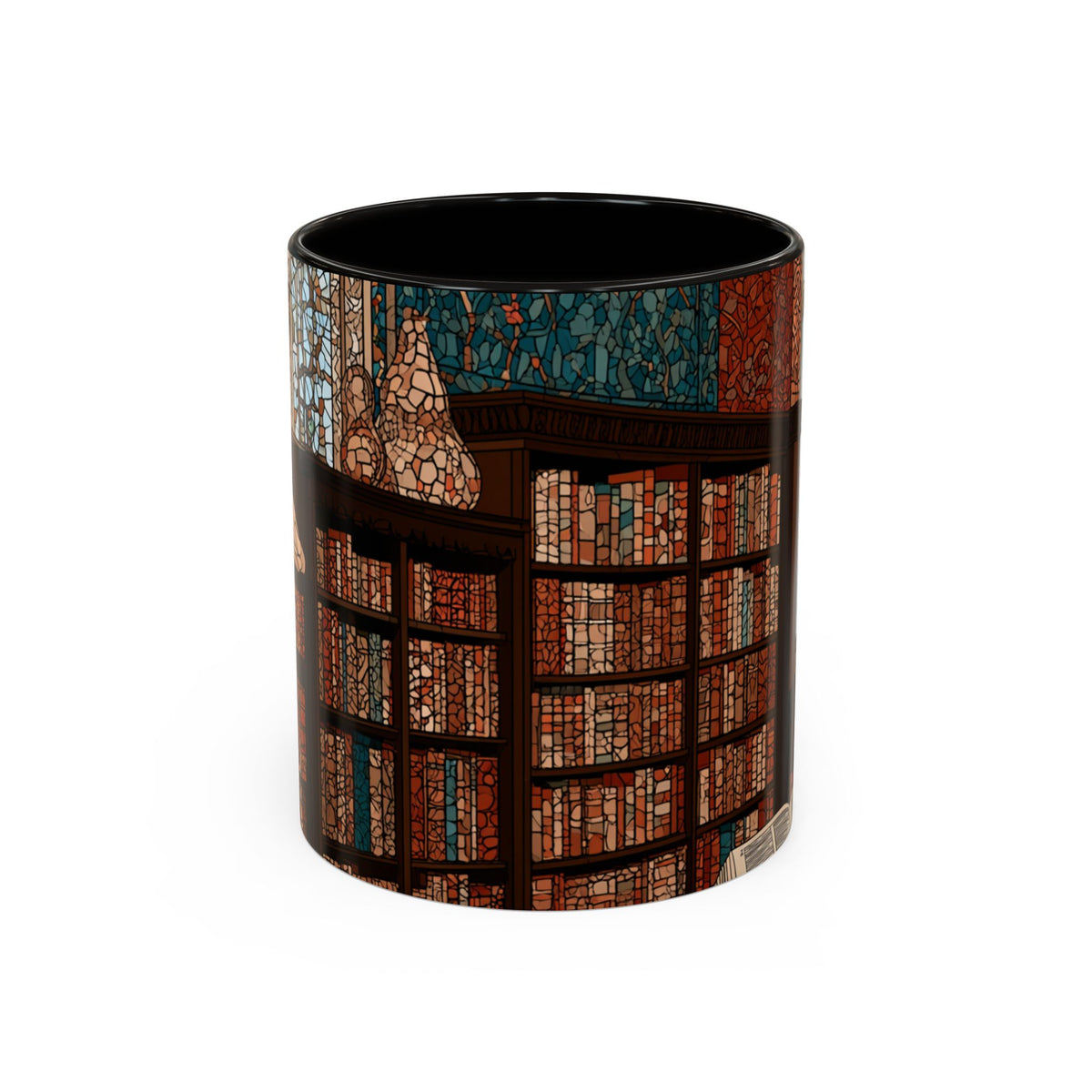 Cozy Library/Bookstore - Stained Glass Illustration Mug | Color Accent Ceramic Mug