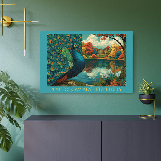 Peacock Aviary Metal Art Print– Vintage Garden Wall Decor ("Peacock Aviary - Pemberley")
