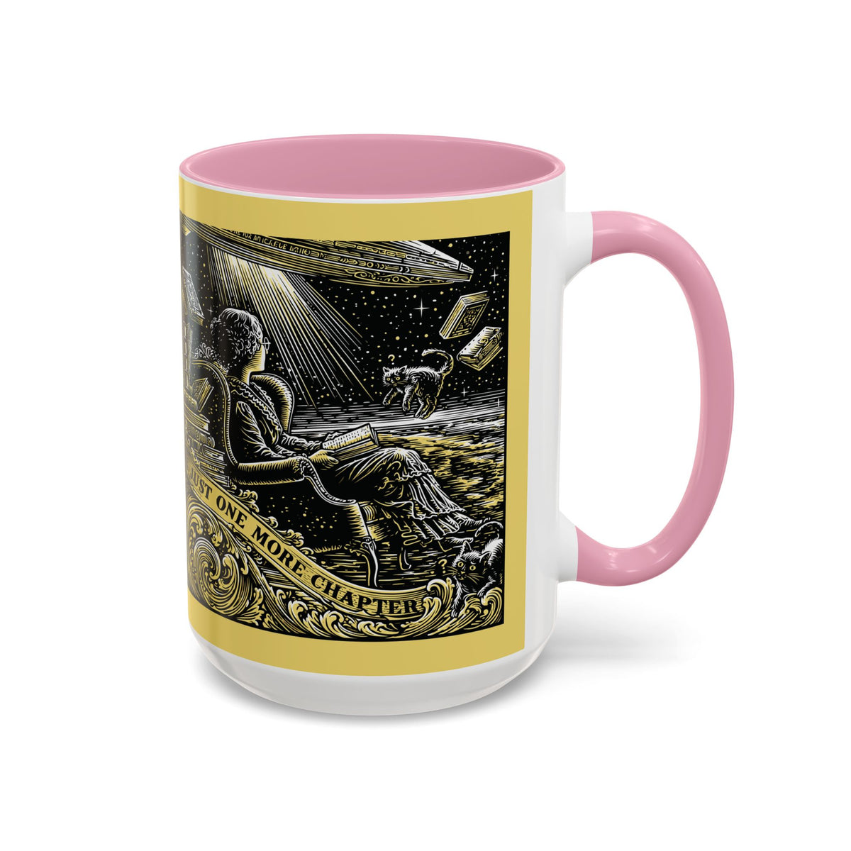 "Just One More Chapter" Under UFO Illustration Mug | Color Accent Coffee Cup