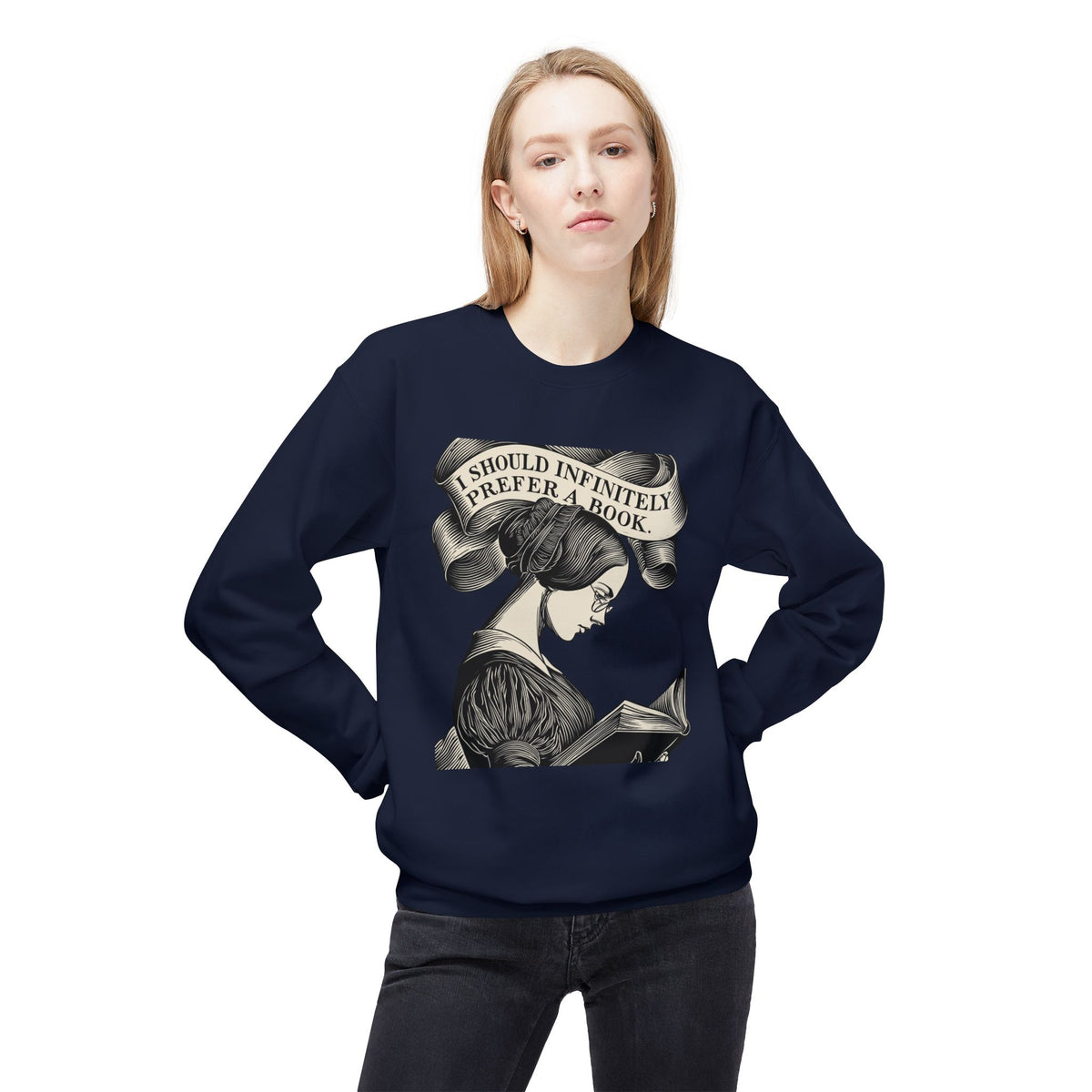 Book Lover Sweatshirt — "I Should Infinitely Prefer a Book" Vintage Reading Crewneck