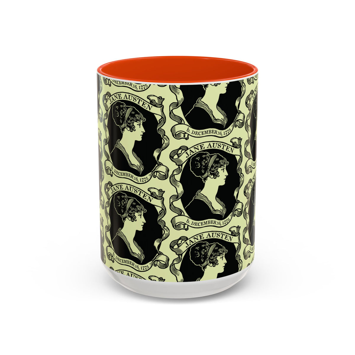 Jane Austen Cameo Pattern Coffee Mug — Literary Tea & Coffee Cup (11oz/15oz)