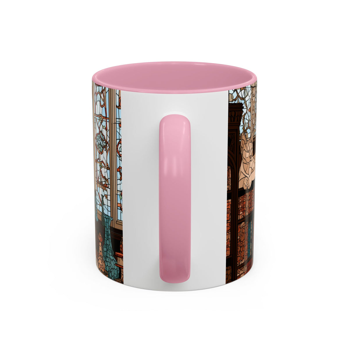 Cozy Library/Bookstore - Stained Glass Illustration Mug | Color Accent Ceramic Mug