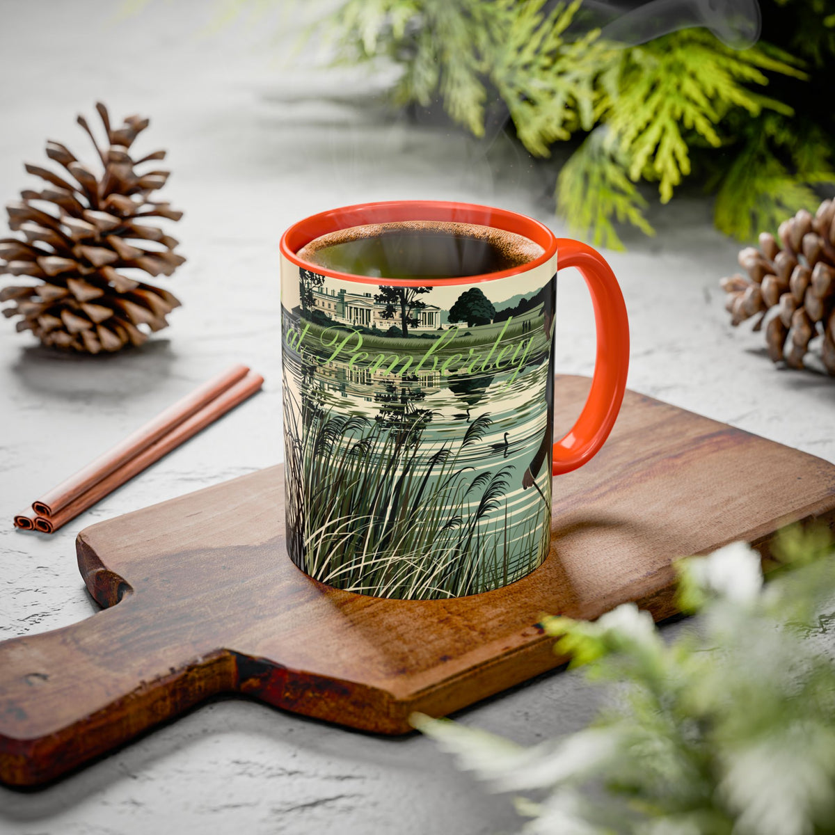 Strolling Lakeside with Mr. Darcy  —  Scenic Lakeside Vintage Gentleman Mug (11oz & 15oz)