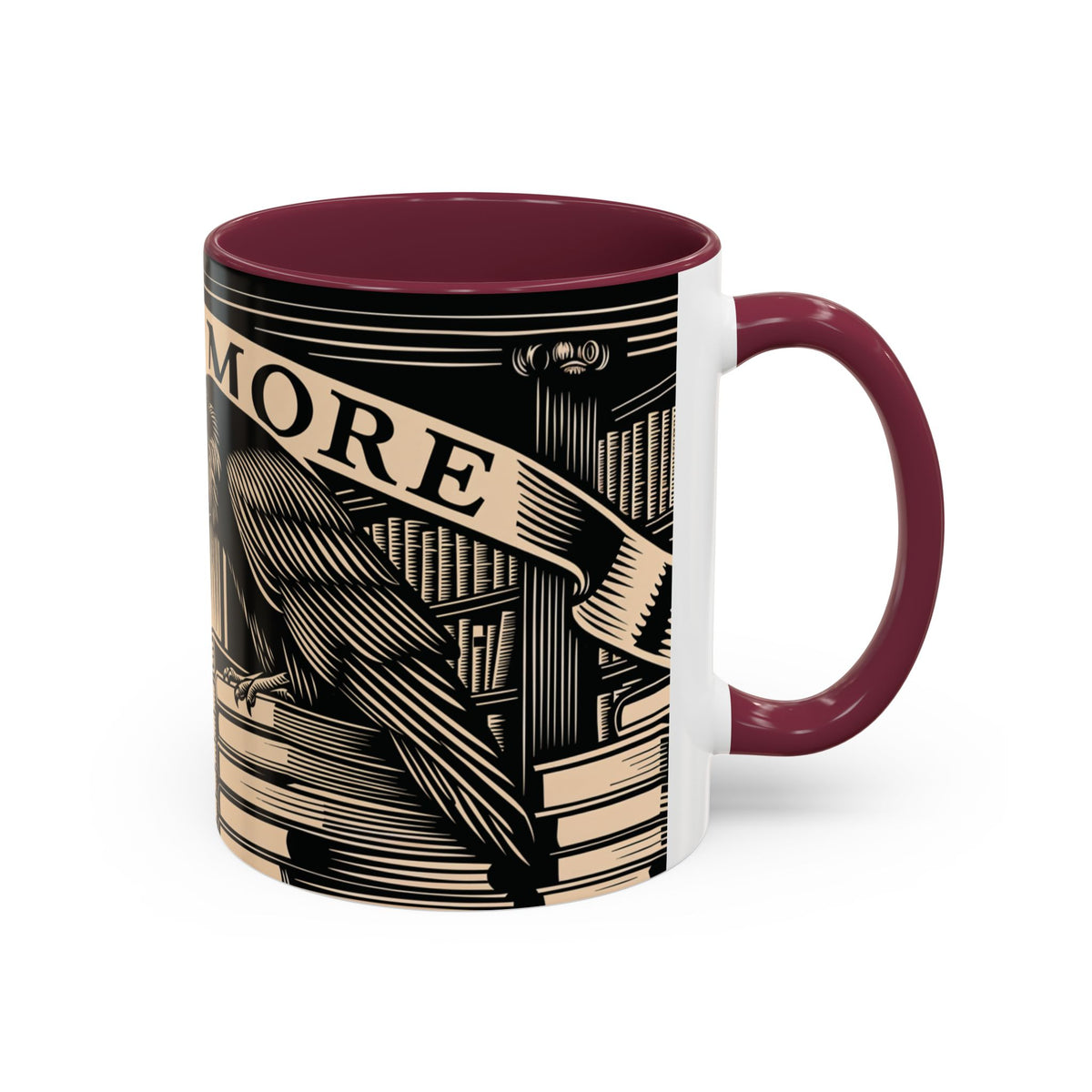 x Nevermore Raven woodcut illustration Mug | Edgar Allan Poe inspired