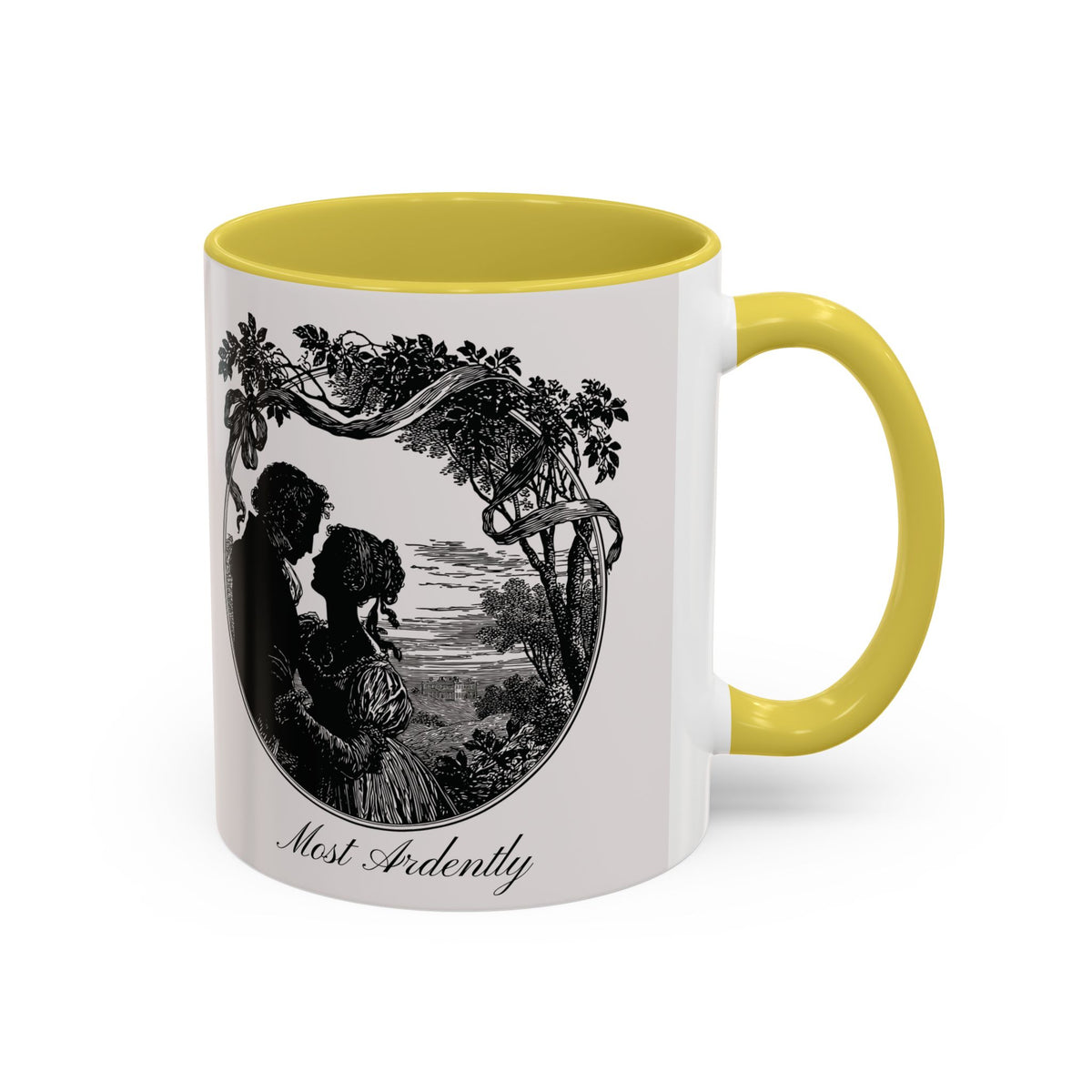 Romantic Vintage Silhouette Mug — "Most Ardently" Tea Coffee Cup (11oz/15oz)