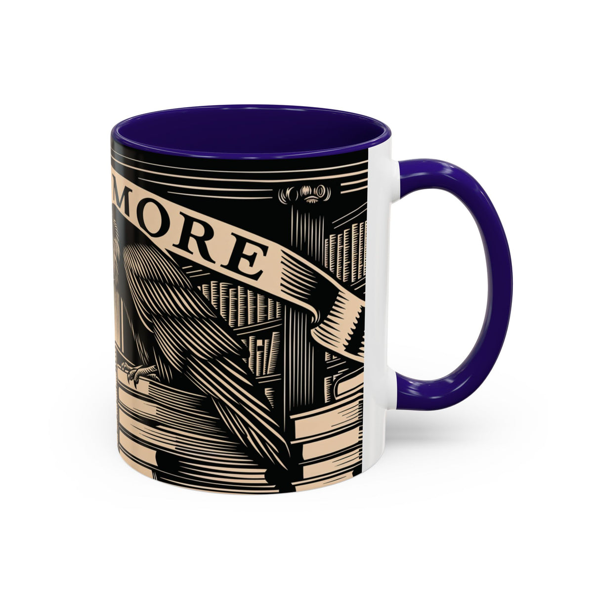x Nevermore Raven woodcut illustration Mug | Edgar Allan Poe inspired