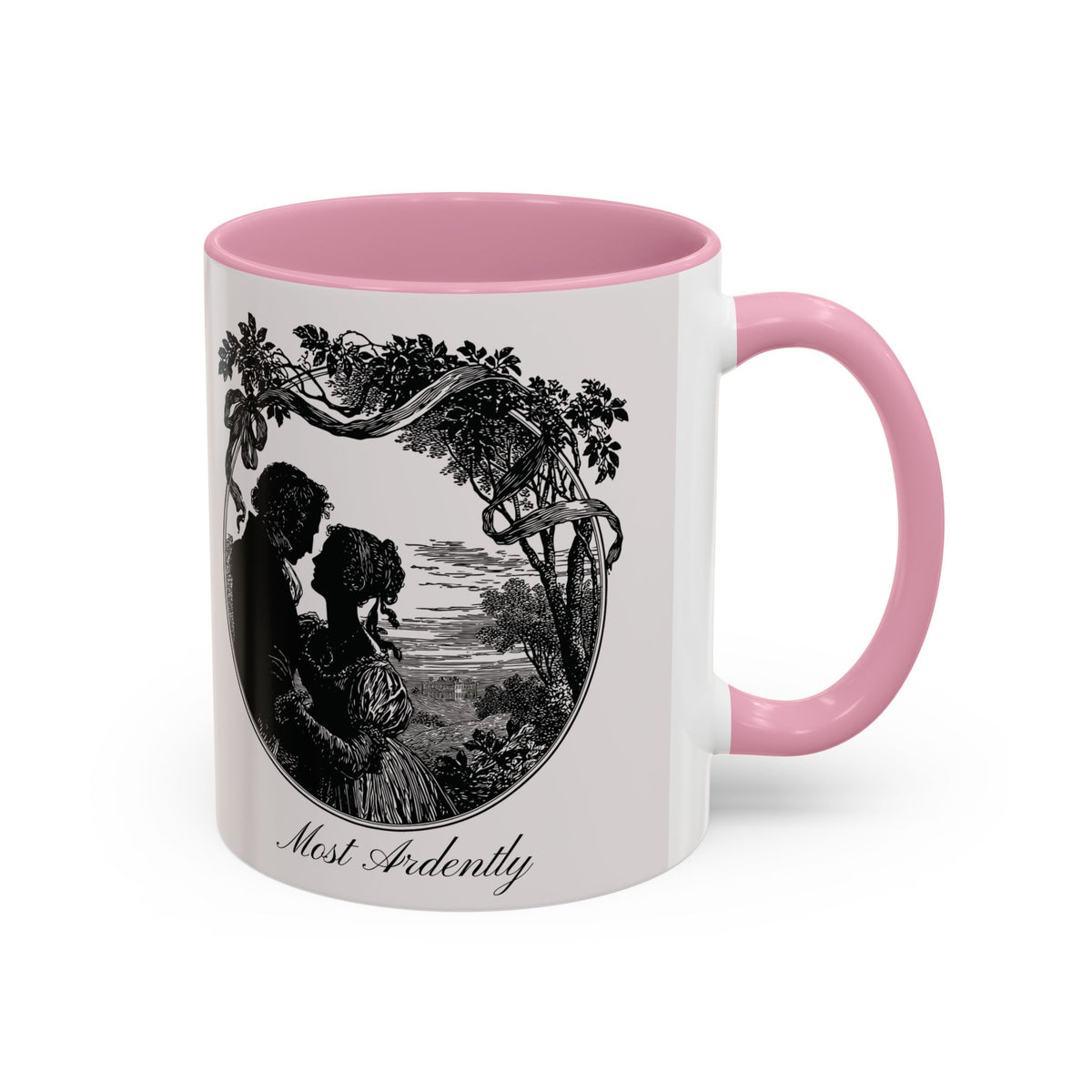 Romantic Vintage Silhouette Mug — "Most Ardently" Tea Coffee Cup (11oz/15oz)