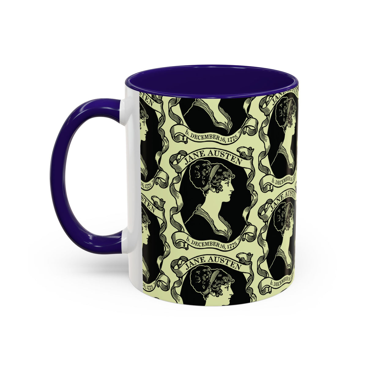 Jane Austen Cameo Pattern Coffee Mug — Literary Tea & Coffee Cup (11oz/15oz)