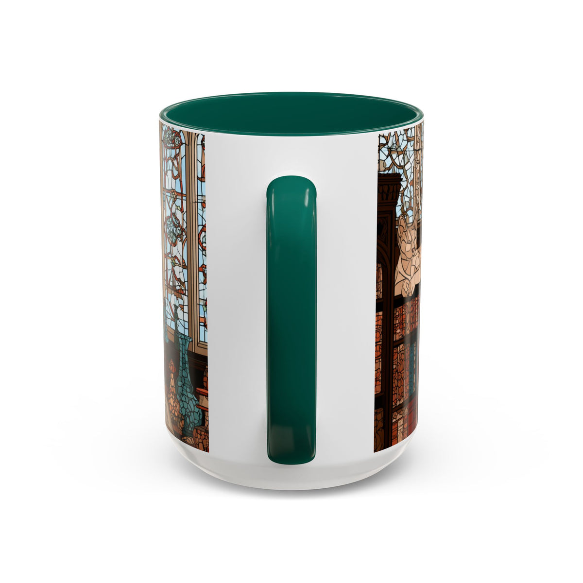 Cozy Library/Bookstore - Stained Glass Illustration Mug | Color Accent Ceramic Mug