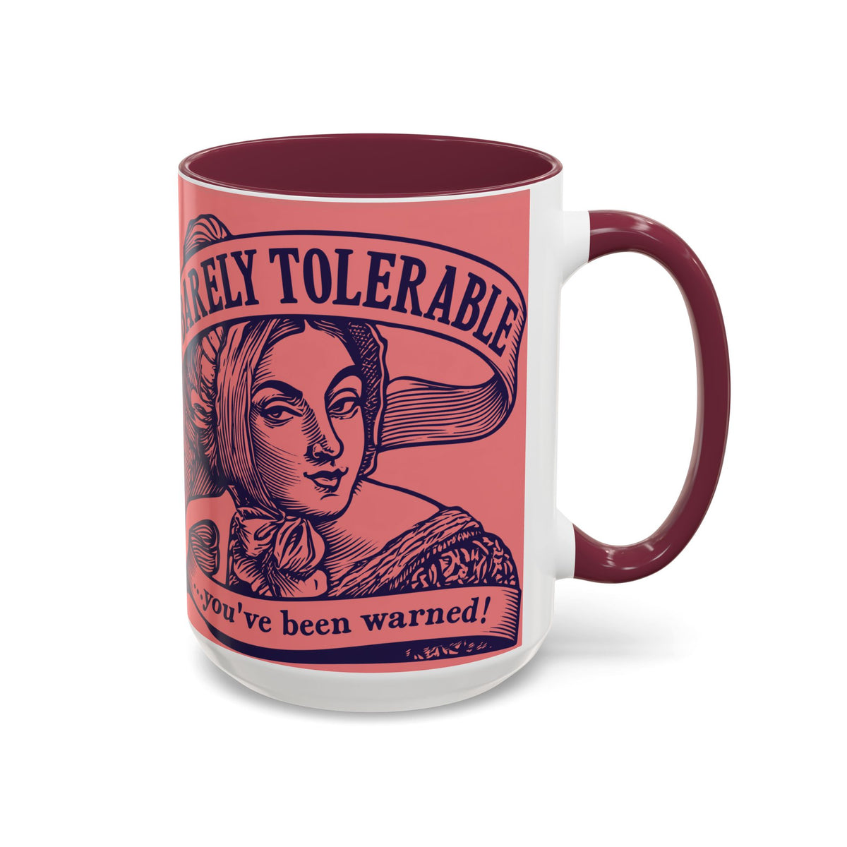Barely Tolerable Vintage Portrait Mug — Funny Retro Coffee Cup (11oz/15oz)