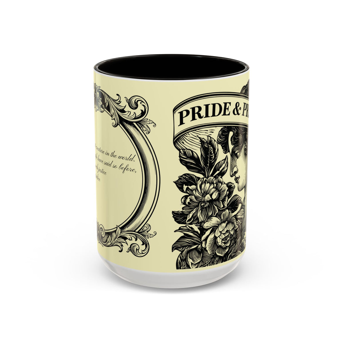 Pride & Prejudice Vintage Floral Mug — “Pride & Prejudice” Ceramic Book Lover Mug (11oz/15oz)