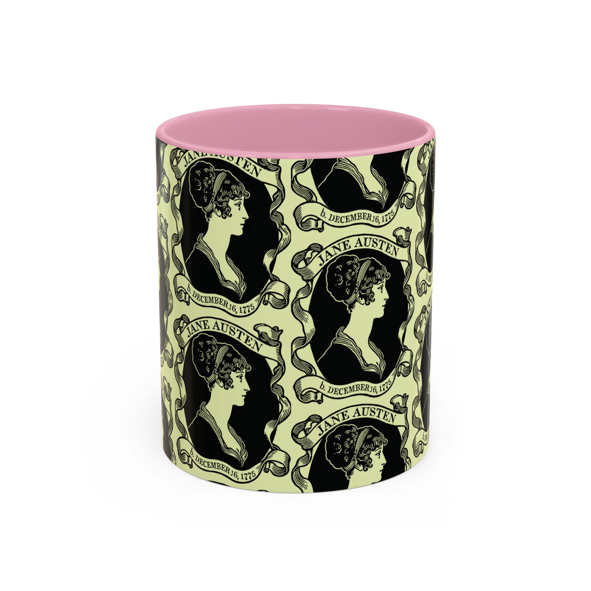 Jane Austen Cameo Pattern Coffee Mug — Literary Tea & Coffee Cup (11oz/15oz)