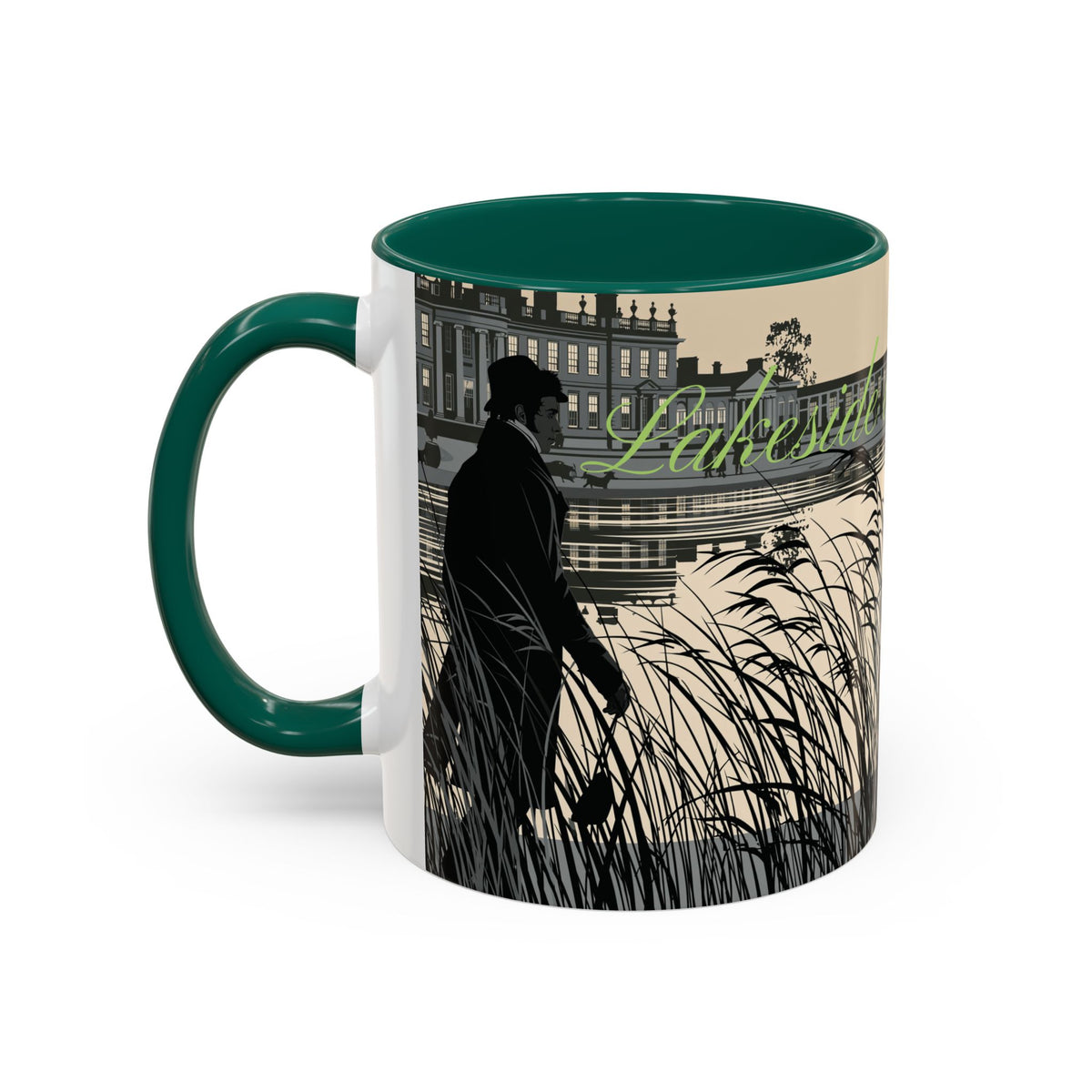 Strolling Lakeside with Mr. Darcy  —  Scenic Lakeside Vintage Gentleman Mug (11oz & 15oz)