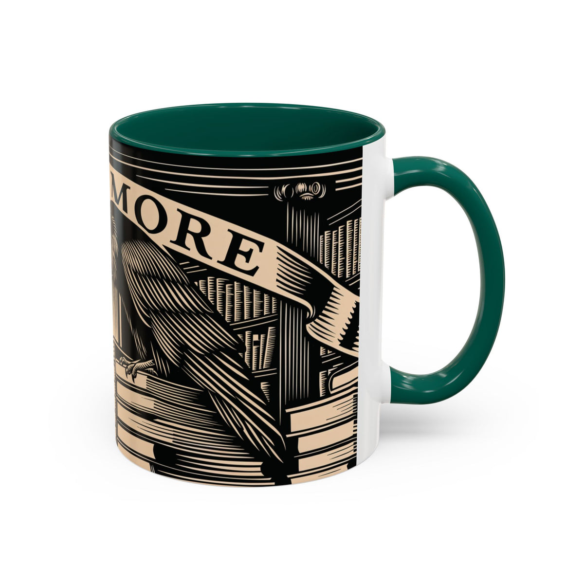 x Nevermore Raven woodcut illustration Mug | Edgar Allan Poe inspired