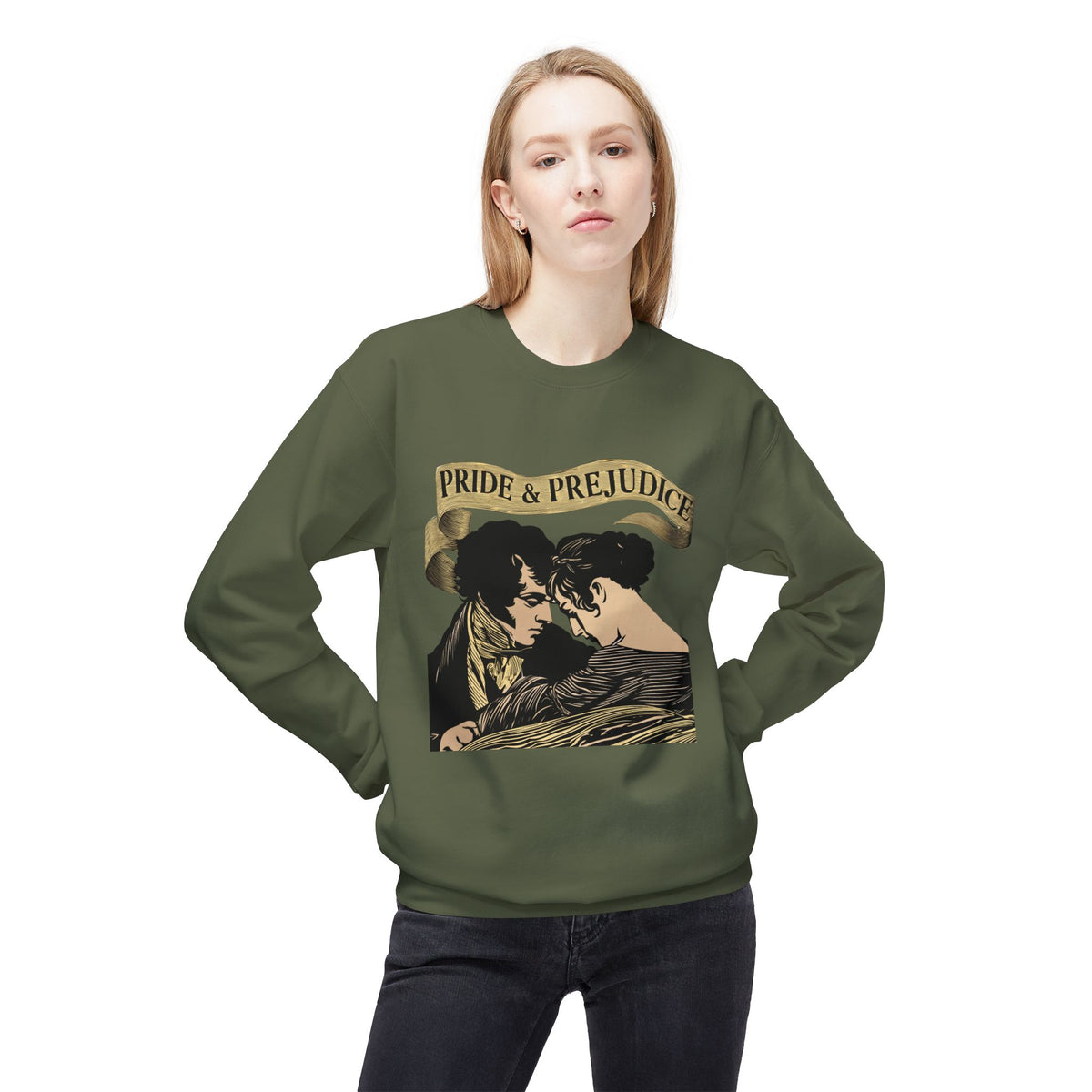 Sepia Toned Pride & Prejudice Crewneck Sweatshirt — Vintage Romance Literary Pullover
